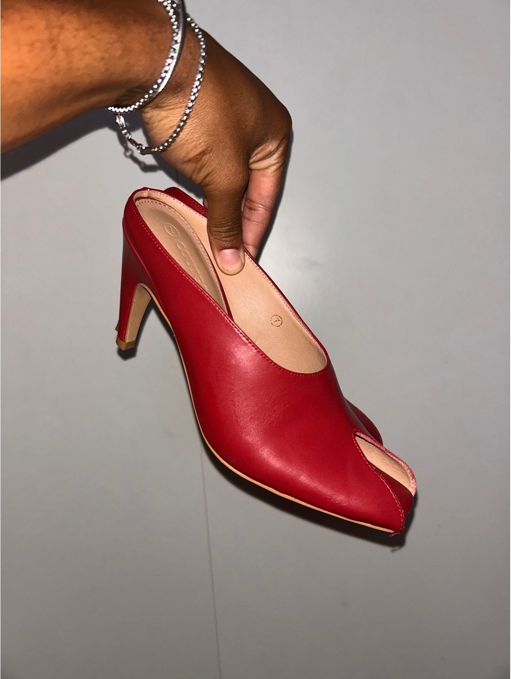 Coclico Red Leather Peep Toe Pumps Size 7
